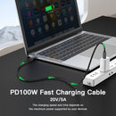 NÖRDIC 25cm USB3.2 Gen2 USB-C to C Nylon Braided Cable Fast Charging with Power Delivery PD100W 10Gbps 5A with Emarker