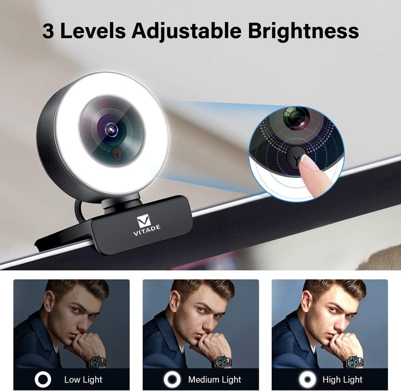 NÖRDIC 2K 30fps 4MP Webcam with ring light 5X zoom 1/2.8 CMOS sensor