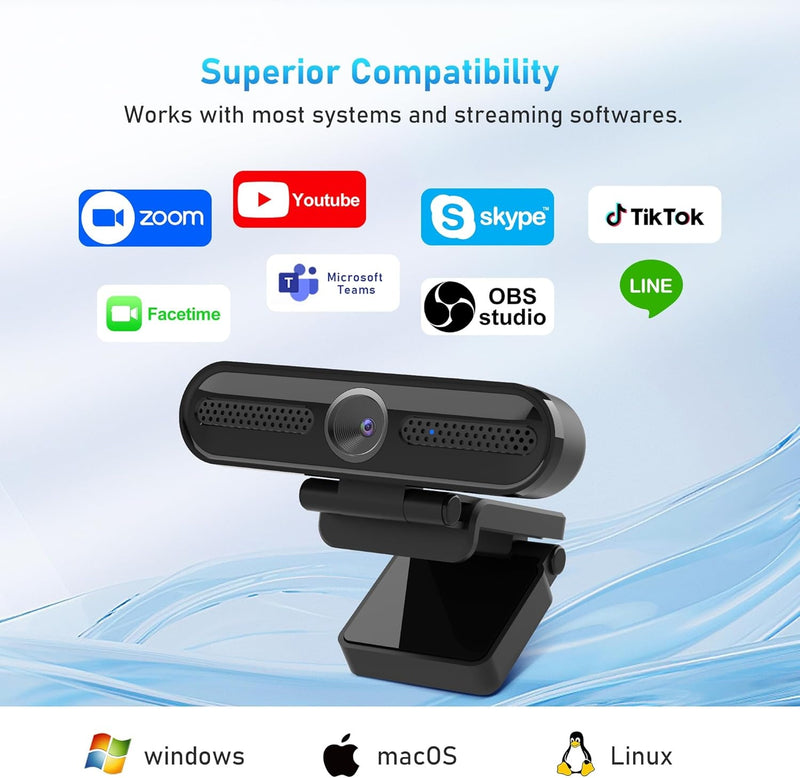 NÖRDIC 2K Webcam 2560x1440p 30fps 1080p 60fps 4MP with auto focus built-in microphone and privacy protection