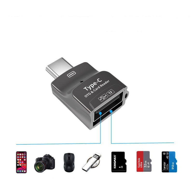NÖRDIC 2 in 1 OTG USB3.1 A adapter to USB-C with card reader 2TB TF / Micro SD / Micro SDHC / Micro SDXC