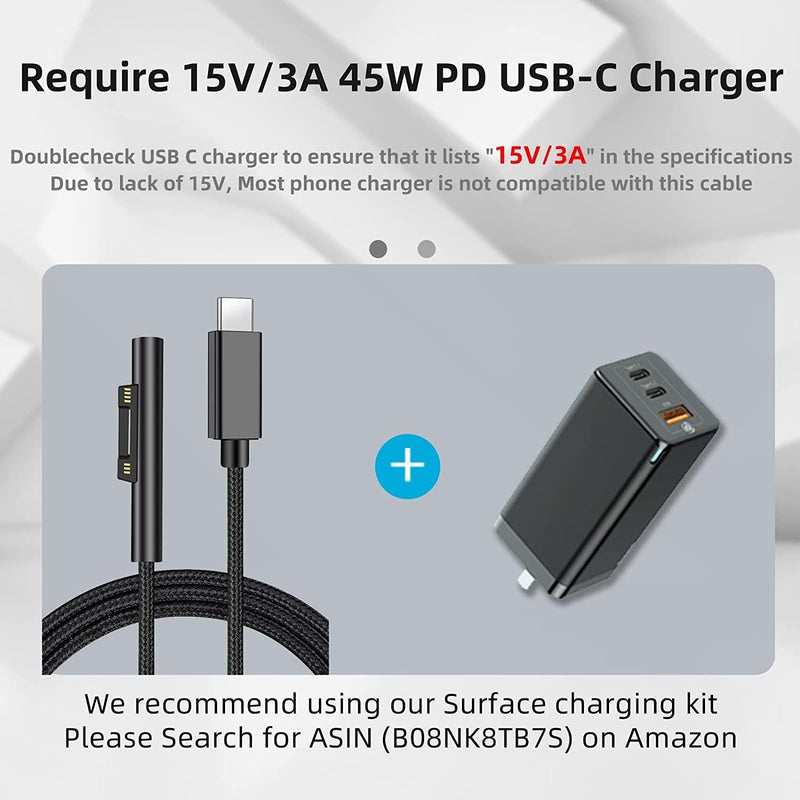NÖRDIC 2m Charging Cable for Microsoft Surface 15V3A 45W