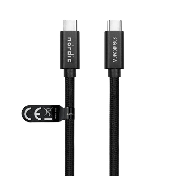 NÖRDIC 2m USB 3.2 Gen 2 USB-C to C nylon braided cable PD3.1 240W 20G 4K60Hz black