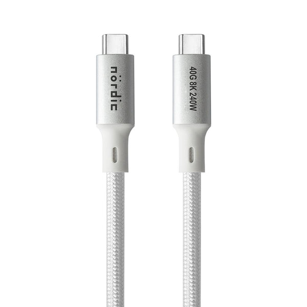 NÖRDIC 2m USB4 USB-C till C nylonflätad kabel PD3.1 med 240W snabbladdning 40G 8K60Hz 4K120Hz 5K60Hz 2x4K60Hz Emarker