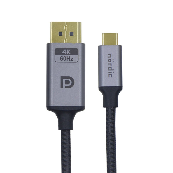 NÖRDIC 2m USBC to Displayport cable UHD 4K 60Hz DP 1.2 21.6Gbps HDCP Alt Mode Over USB C, Aluminum connectors Space Gray