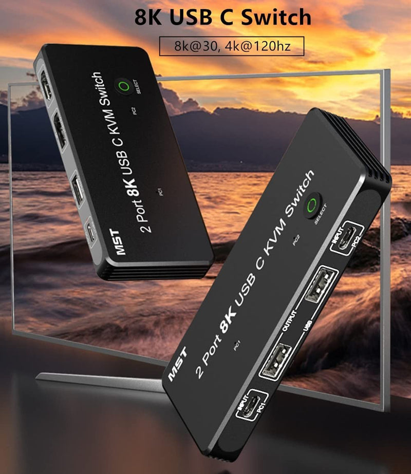 NÖRDIC 2 to 2 KVM Switch USB-C to DisplayPort and HDMI 8K60Hz 3xUSB-A