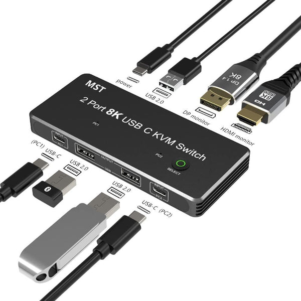 NÖRDIC 2 to 2 KVM Switch USB-C to DisplayPort and HDMI 8K60Hz 3xUSB-A