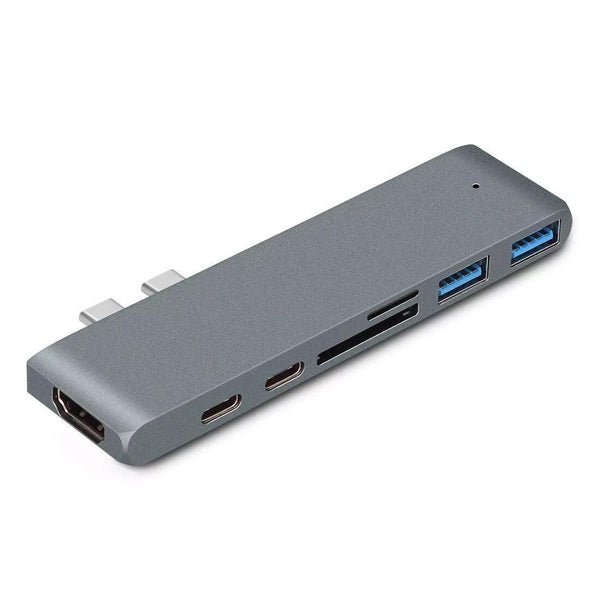 NÖRDIC 2 to 7 USB-C dual monitors docking station for MacBook Pro and Air 1xHDMI 4K30Hz 1xThunderbolt 3xUSB-C 5K60Hz 40G 1xUSB-C 100W PD