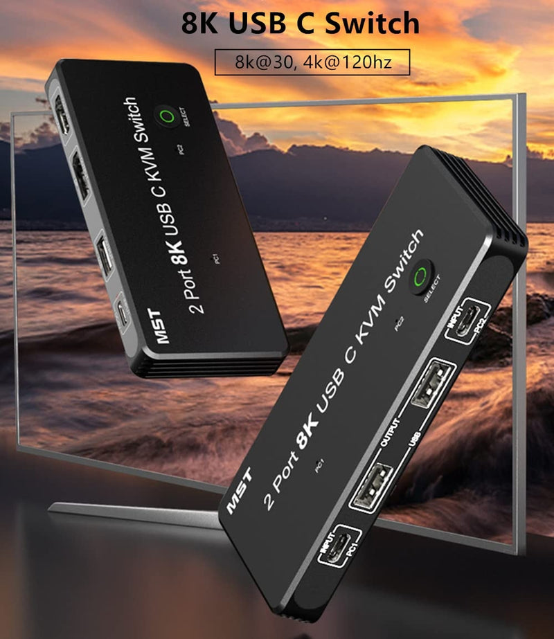 NÖRDIC 2 to 2 KVM Switch USB-C and Displayport 1xDP 1xHDMI 8K 60Hz 3xUSB-A