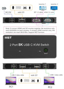 NÖRDIC 2 to 2 KVM Switch USB-C and Displayport 1xDP 1xHDMI 8K 60Hz 3xUSB-A