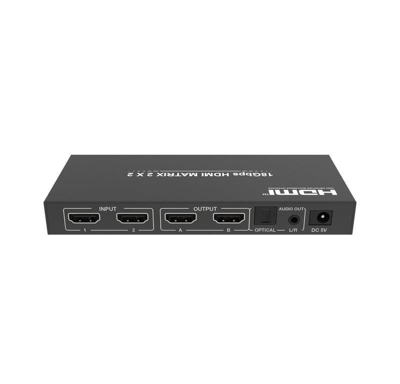 NÖRDIC 2x2 HDMI 2.0 Matrix switch 4K60Hz with Extractor Toslink & Stereo EDID HDR HDCP2.2 Dolby Digital+, DTS 5.1