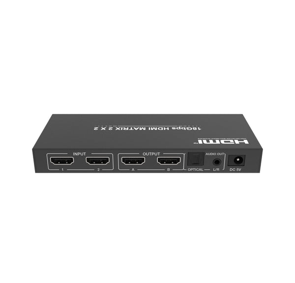 NÖRDIC 2x2 HDMI 2.0 Matrix switch 4K60Hz with Extractor Toslink &amp; Stereo EDID HDR HDCP2.2 Dolby Digital+, DTS 5.1