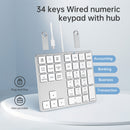 NÖRDIC USB-C Wired numeric keypad, 34 keys, 2×USB-A + 1×USB-C for charging