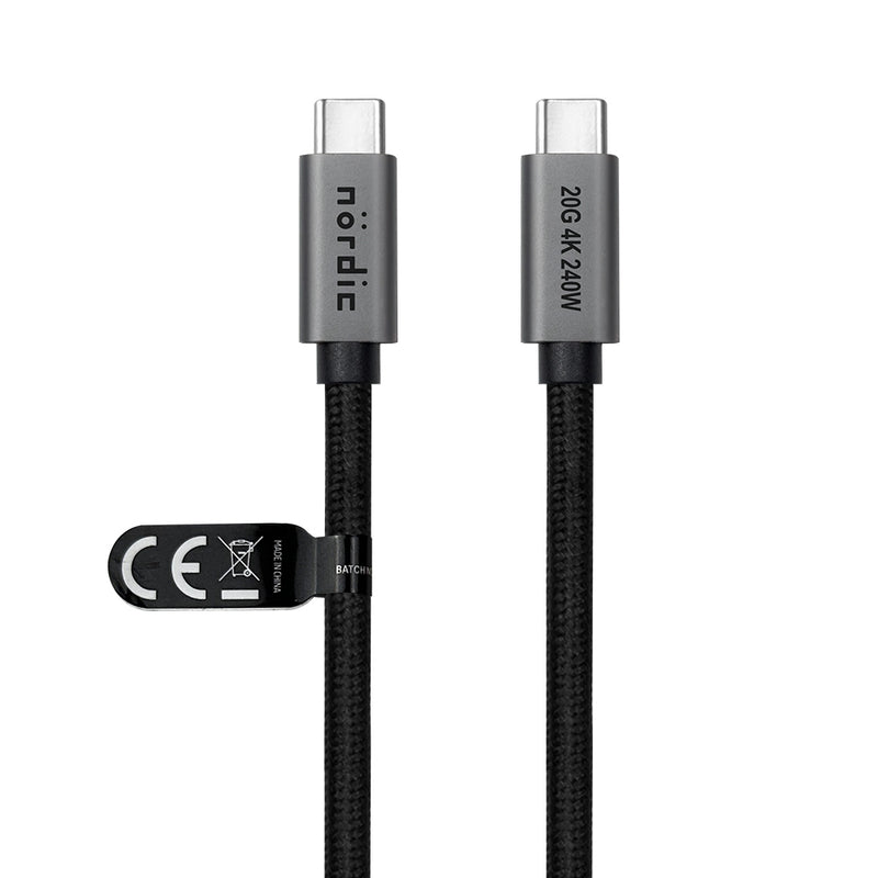 NÖRDIC 3m USB 3.2 Gen 2 USB-C to C nylon braided cable PD3.1 240W 20G 4K60Hz gray