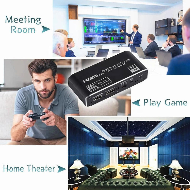 NÖRDIC 4K 60Hz HDMI switch 2 to 1 with audio extractor Toslink HDR HDCP2:3 ARC/eARC 7.1 audio