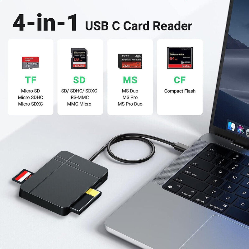 NÖRDIC USB-A 3.1, USB-C Kortläsare 4 Slot CF, SD 4.0, MicroSD 4.0, MS UHS-II