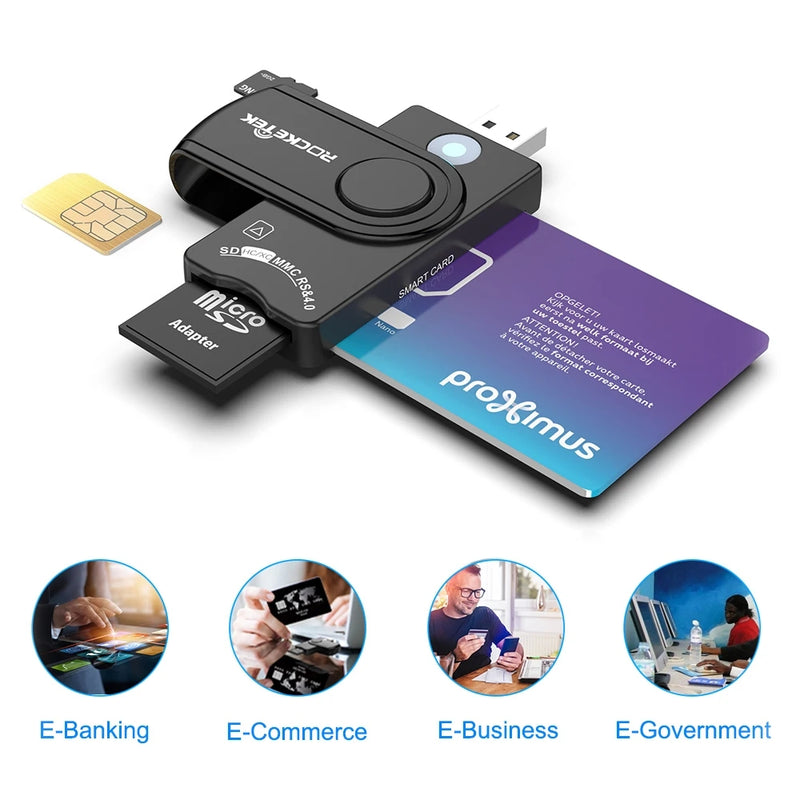 NÖRDIC 4 in 1 card reader Smart Card SIM Card SD and TF/MicroSD USB-A UHS-I