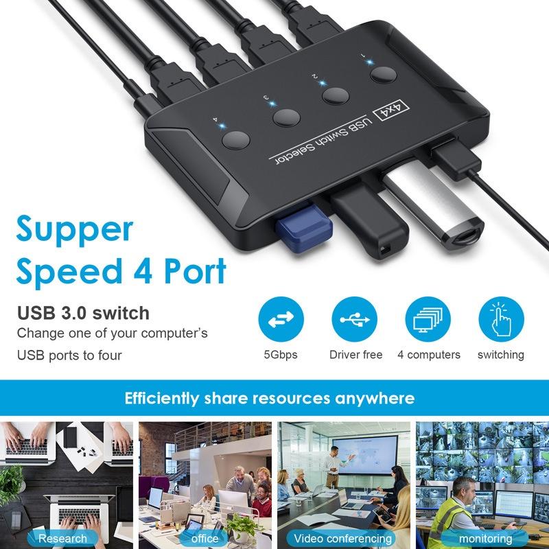 NÖRDIC 4 to 4 USB-A Switch USB3.0 5Gbps
