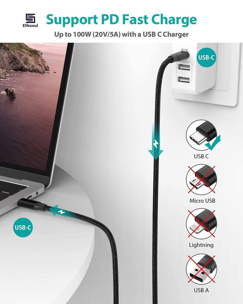 NÖRDIC 50cm USB3.2 Gen2 SuperSpeed USB 10Gbps USB-C to C Nylon braided cable with Power Delivery 100W, 4K60Hz video and Emarker
