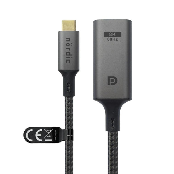 NÖRDIC 50cm USBC to DP 1.4 cable 8K30Hz 4K120Hz 32.4Gbps