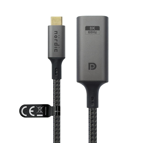 NÖRDIC 50cm USBC to DP 1.4 cable 8K30Hz 4K120Hz 32.4Gbps