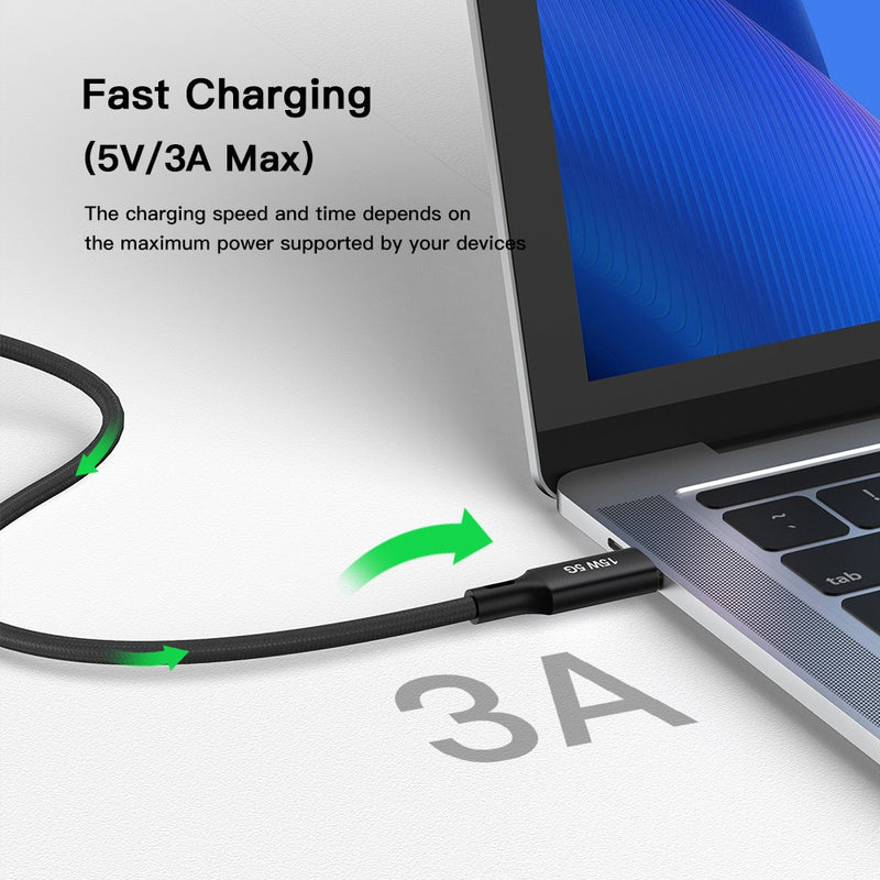 NÖRDIC 5m USB3.2 Gen1 USB-C to A nylon braided cable quick charge 3A 5Gbps Power Delivery PD 60W black