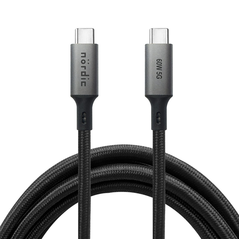 NÖRDIC 5m USB3.2 Gen1 USB-C to C nylon braided cable fast charging 3A 5Gbps Power Delivery PD 60W