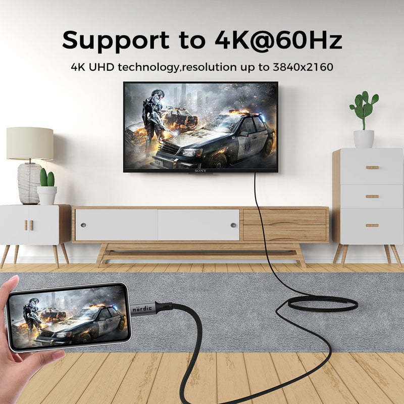 NÖRDIC 5m USB 3.2 Gen 2 USB-C to C nylon braided cable PD3.1 240W 20G 4K60Hz gray