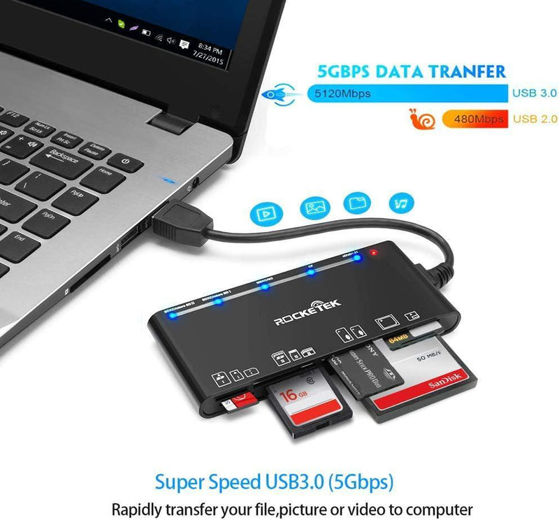 NÖRDIC USB-A Kortläsare 7 Slot 1xCF, 2xSD, 2xMicroSD, 1xMS, 1xXD UHS-I