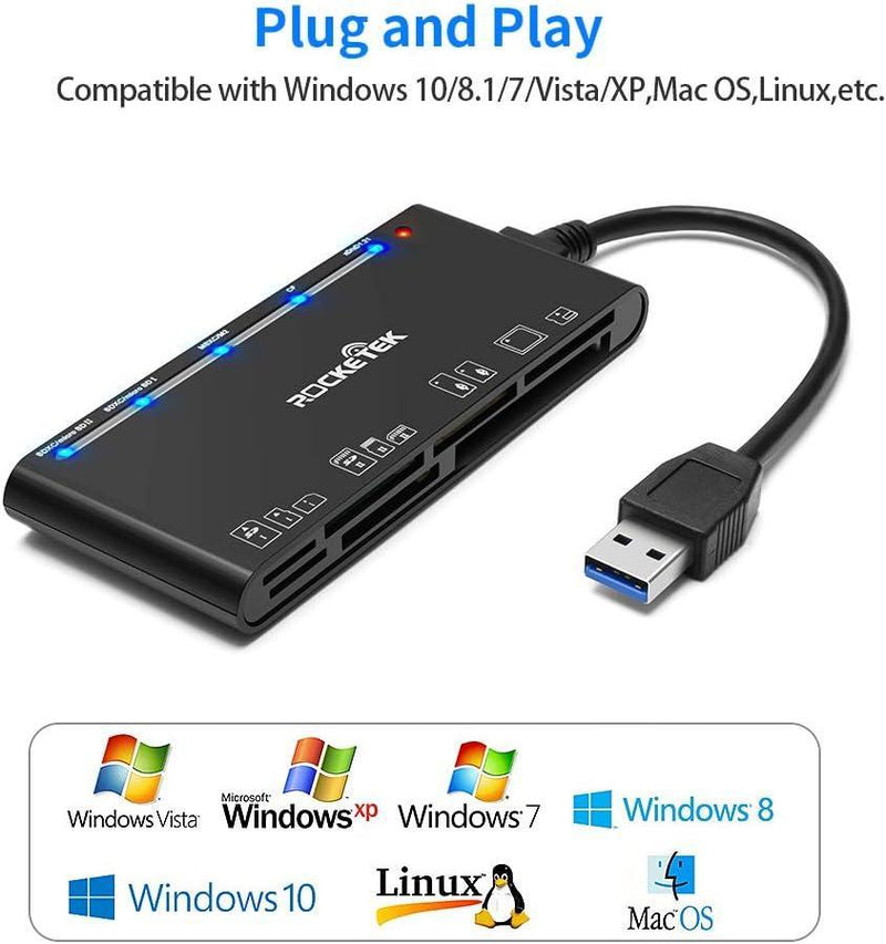 NÖRDIC USB-A Kortläsare 7 Slot 1xCF, 2xSD, 2xMicroSD, 1xMS, 1xXD UHS-I