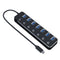 NÖRDIC 7-port hub USB-C 3.0 5Gbps with individual switch 25cm cable black aluminum