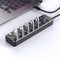 NÖRDIC 7-port hub USB-C 3.0 5Gbps with individual switch 25cm cable black aluminum