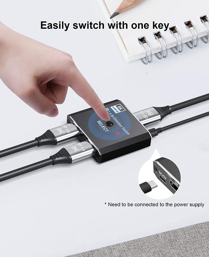 NÖRDIC 8K30Hz Displayport switch 2 to 1 and splitter 1 to 2, 4K120hz