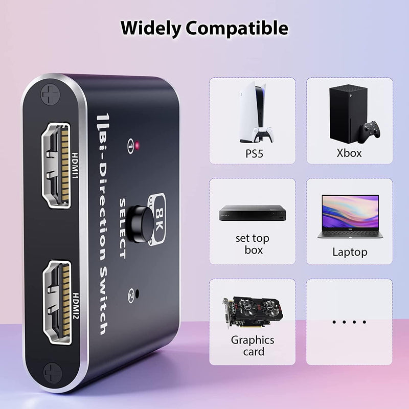 NÖRDIC 8K60Hz HDMI Switch 2 to 1 and Splitter 1 to 2 4K120Hz 48Gbps