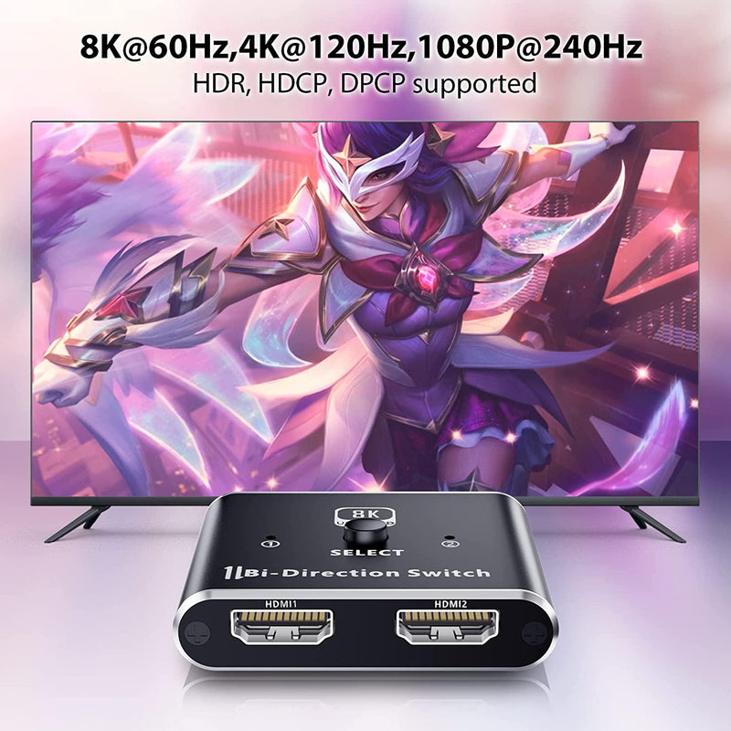 NÖRDIC 8K60Hz HDMI Switch 2 to 1 and Splitter 1 to 2 4K120Hz 48Gbps
