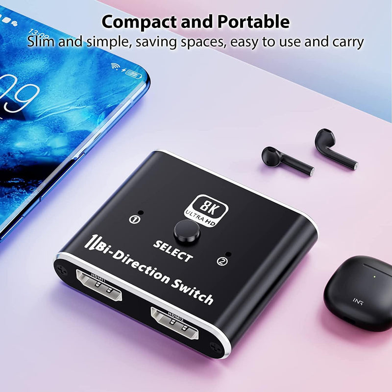 NÖRDIC 8K60Hz HDMI Switch 2 to 1 and Splitter 1 to 2 4K120Hz 48Gbps