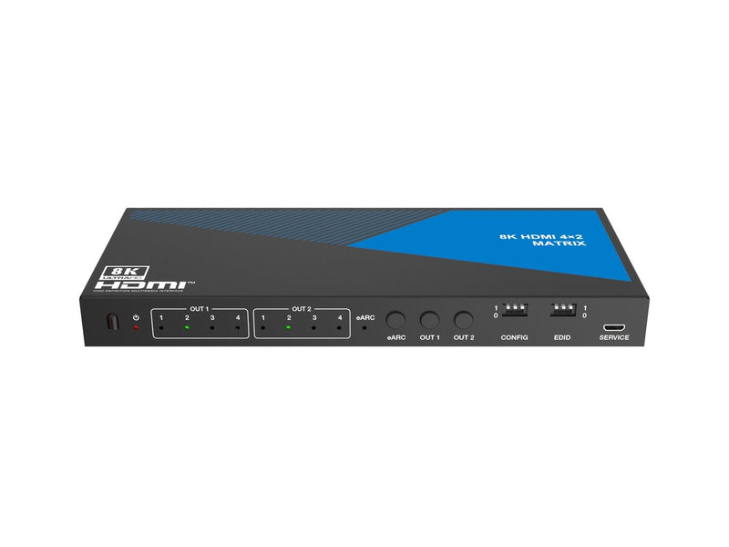 NÖRDIC 8K HDMI 2.1 eARC/ARC matrix switch 4x2 with Extractor Toslink &amp; Stereo, HDMI CEC, Dolby Atmos/Digital Plus, DTS Master