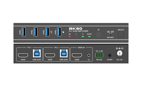 NÖRDIC 8K60Hz KVM switch 2 to 1 supports UltraWide monitors 4xUSB-A