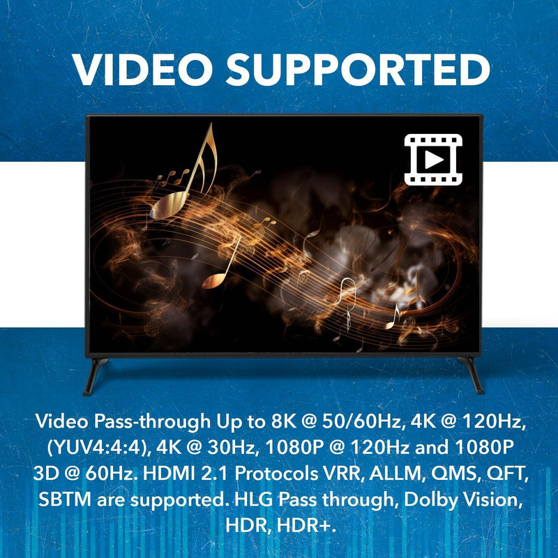 NÖRDIC 8K HDMI 2.1 ARC Extractor - SPDIF + 3.5mm extraction, HDMI CEC Dolby Digital/DTS, Atmos, Dolby Vision, HDR10+