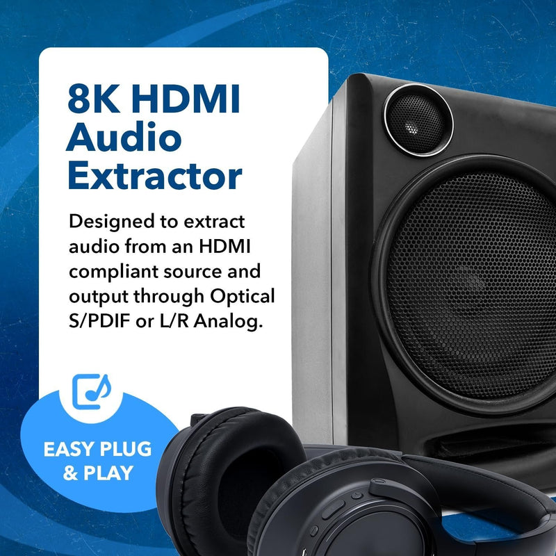 NÖRDIC 8K HDMI 2.1 ARC Extractor - SPDIF + 3.5mm extraction, HDMI CEC Dolby Digital/DTS, Atmos, Dolby Vision, HDR10+