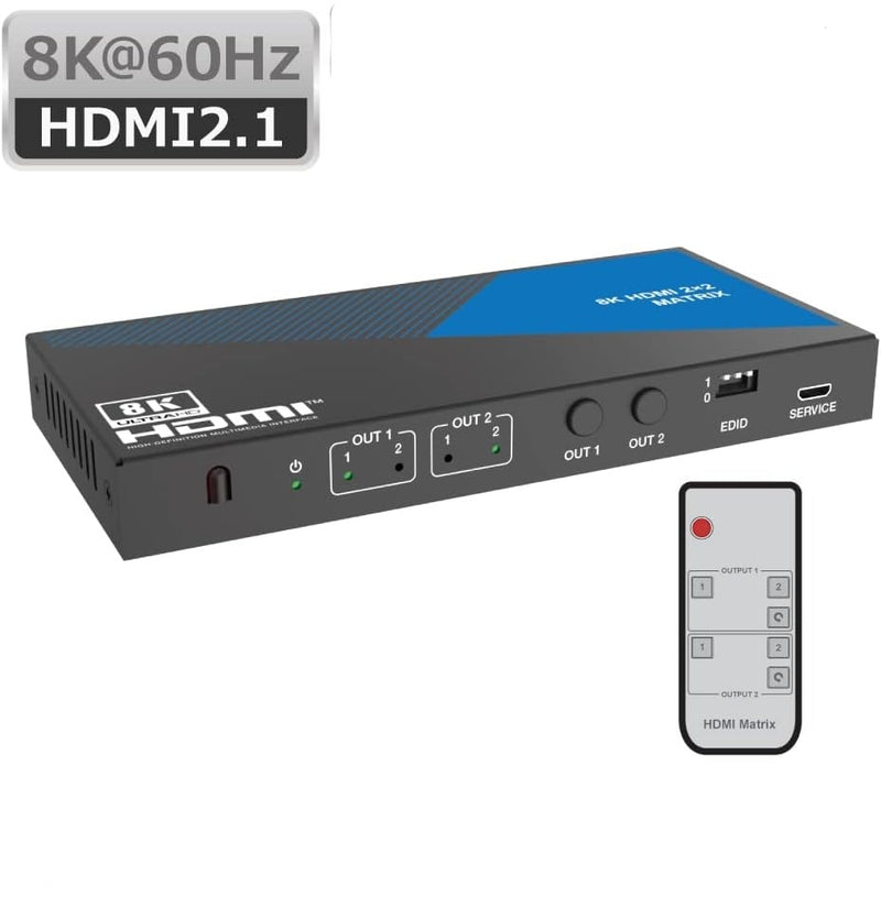 NÖRDIC 8K HDMI 2.1 Matrix switch 2x2 with audio extractor Toslink & Stereo EDID CEC, Dolby Atmos, Digital Plus, DTS-EX