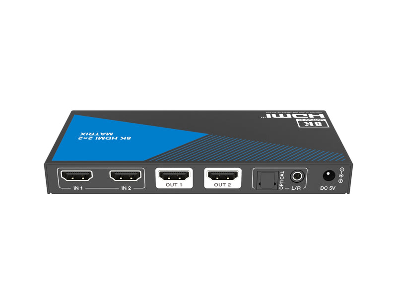 NÖRDIC 8K HDMI 2.1 Matrix switch 2x2 with audio extractor Toslink & Stereo EDID CEC, Dolby Atmos, Digital Plus, DTS-EX