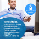 NÖRDIC 8K HDMI 2.1 Switch and Extractor 2 to 1 8K60Hz 4K120Hz CEC HDR Dolby Atmos, True HD, Digital Plus, DTS-HD Master