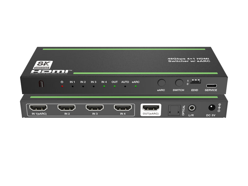NÖRDIC 8K HDMI 2.1 eARC/ARC Switch and Extractor 4 to 1 Optical SPDIF & Stereo CEC HDR Dolby Atmos, True HD, Digital Plus, DTS-HD Master