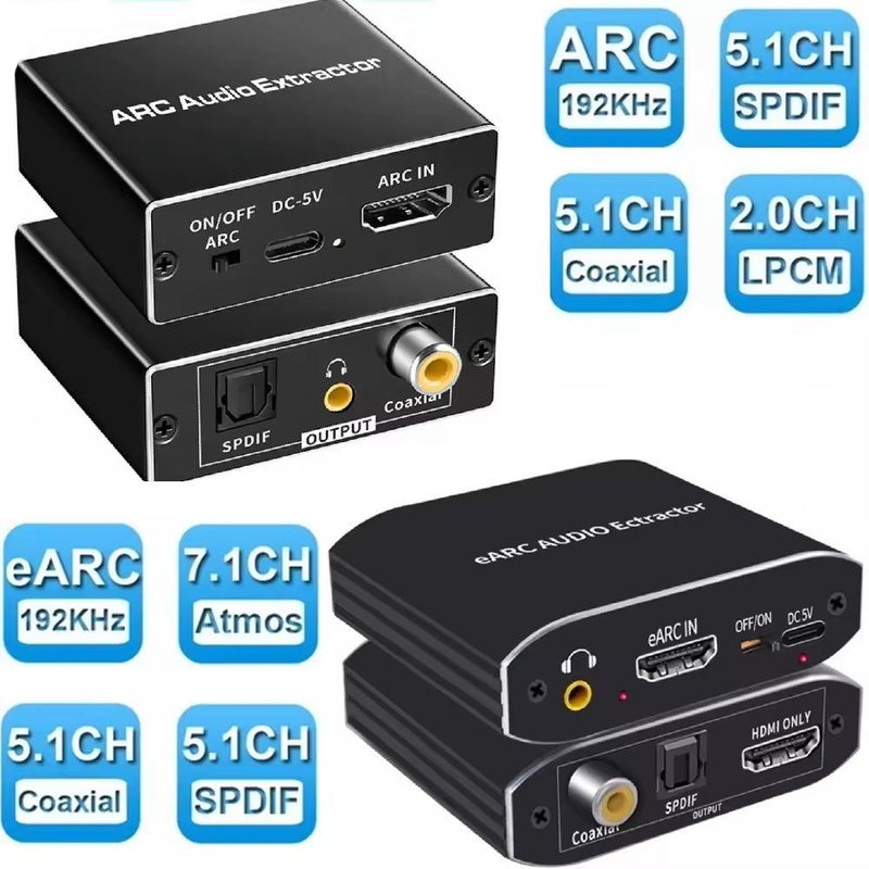 NÖRDIC 8K HDMI 2.1 eARC/ARC Extractor, HDMI eARC/ARC to HDMI 7.1CH Dolby Atmos, Coaxial, S/PDIF, AUX