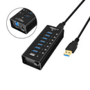 NÖRDIC 8-port powered hub USB-A 3.0 5Gbps with switch 1.2m cable aluminum black with power supply