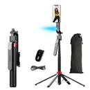 NÖRDIC AI Auto Face Tracking Selfie Stick – 360° rotation + 270° tilt, 4-in-1 phone tripod, 180 cm aluminum alloy tripod with 4 legs