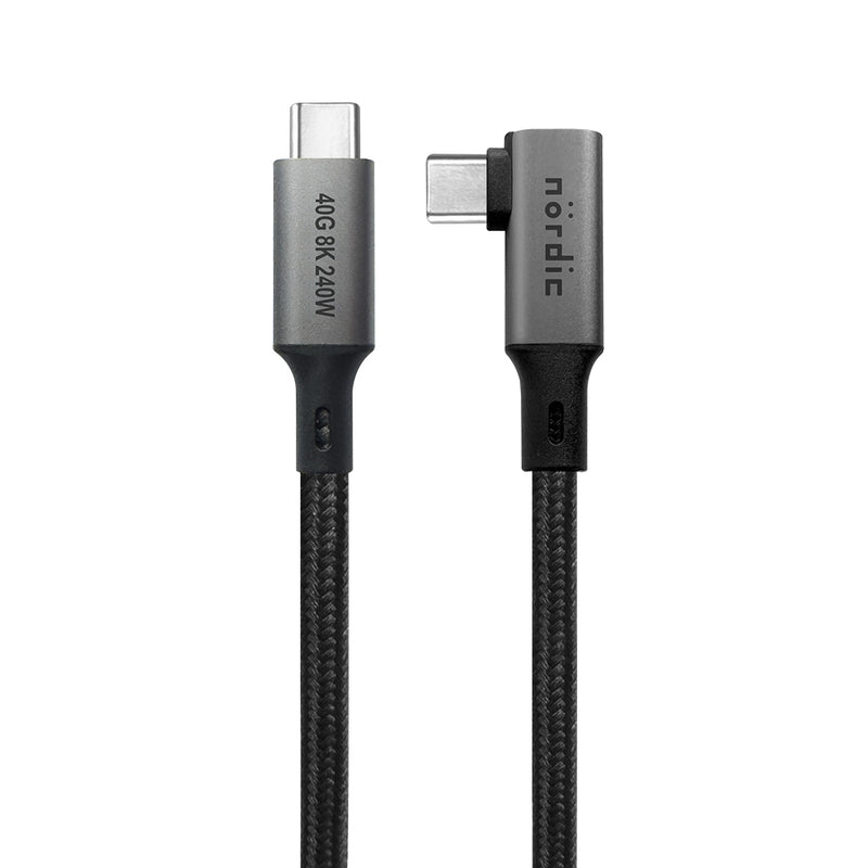 NÖRDIC Angled 25cm USB4 USB-C to C nylonbraided cable PD3.1 240W 40G 8K60Hz 4K144Hz gray