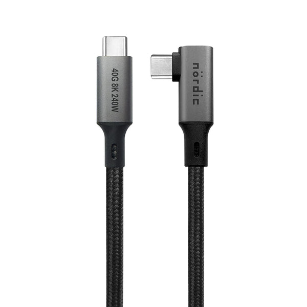 NÖRDIC Angled 2m USB4 USB-C to C nylon braided cable PD3.1 240W 40G 8K60Hz 4K144Hz gray