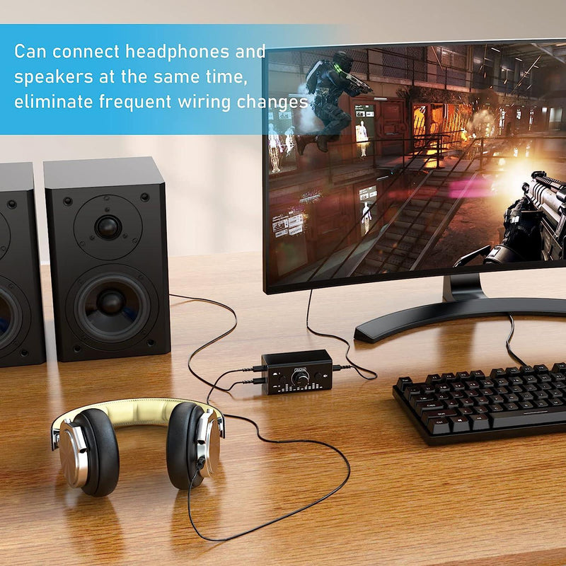 NÖRDIC Bi-Directional 3.5 mm jack audio switch 2 in 1 out / 1 in 2 out analog silent stereo sound switch with volume control