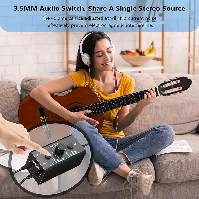NÖRDIC Bi-Directional 3.5 mm jack audio switch 2 in 1 out / 1 in 2 out analog silent stereo sound switch with volume control